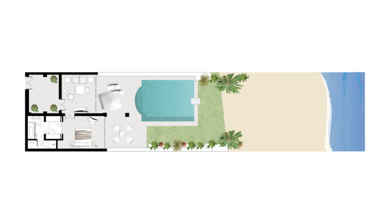 At-a-glance floorplan and layout of family bungalow suite seafront at Grecotel Creta Palace