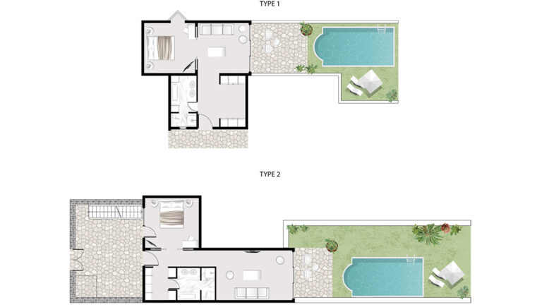 At-a-glance overview of bungalow suite seafront with private pool at Grecotel Creta Palace