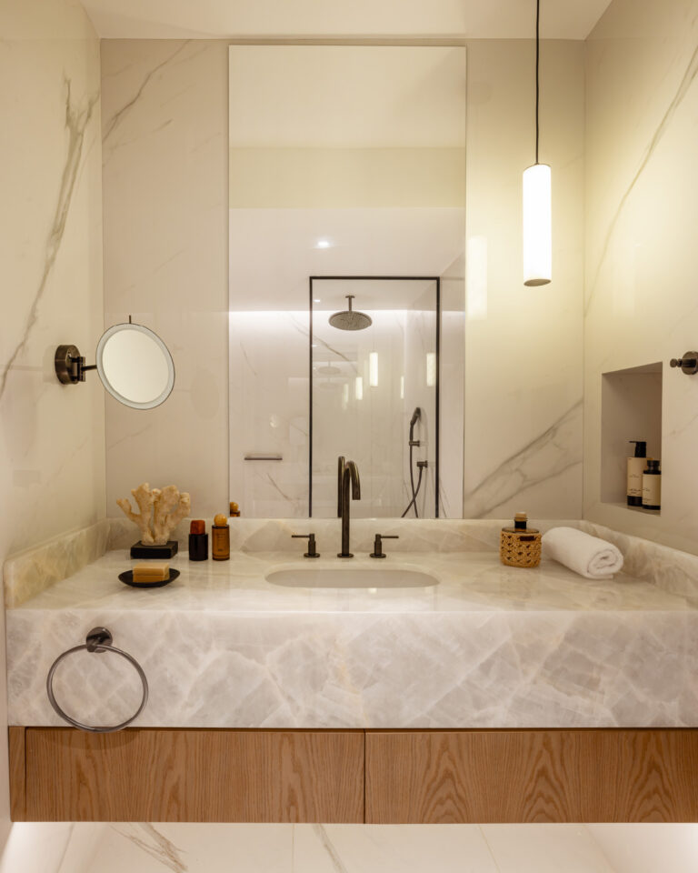 Bathroom details of family room with sea view at Grecotel Creta Palace