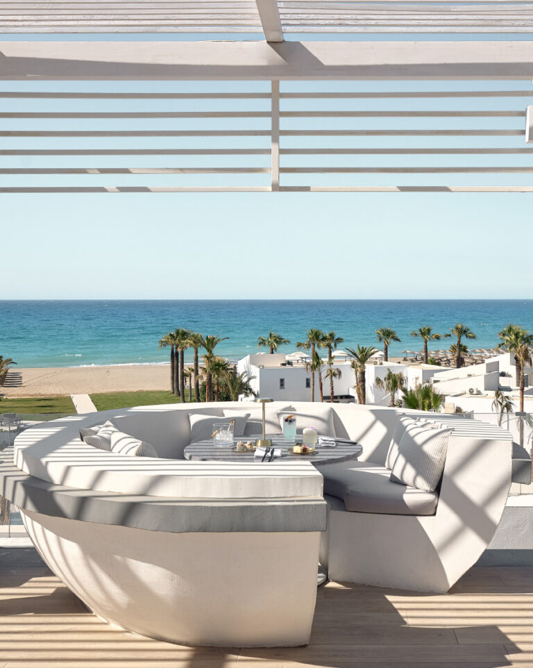 Sky bar rooftop lounge at Grecotel Creta Palace with panoramic views