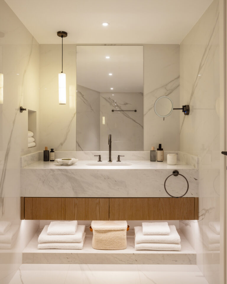 Bathroom details of superior double sea view room at Grecotel Creta Palace