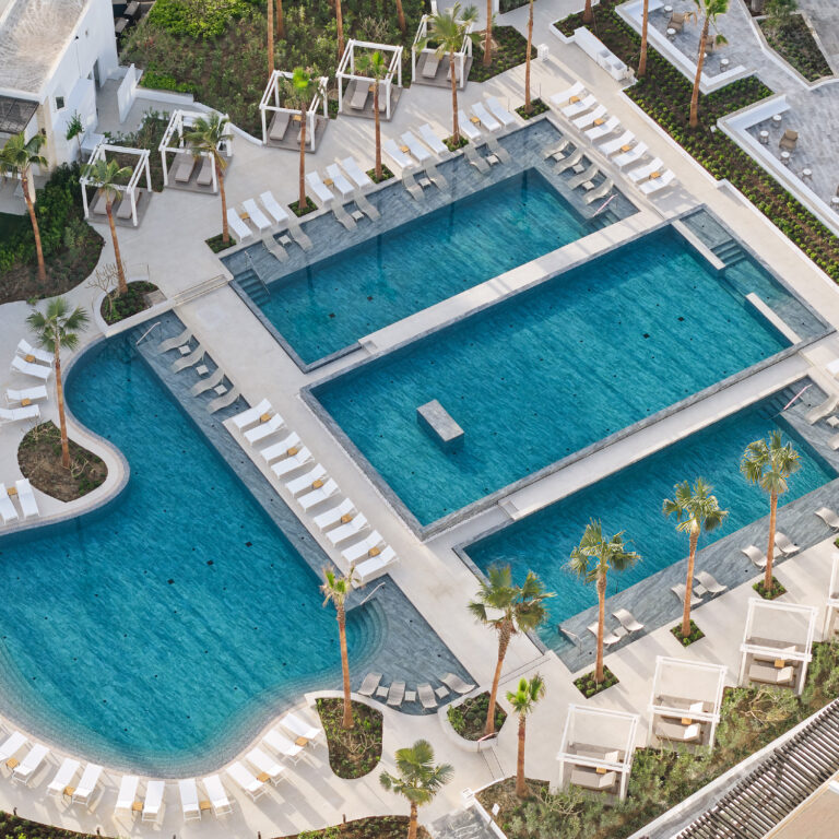 Panoramic pool view at Grecotel Creta Palace luxury resort