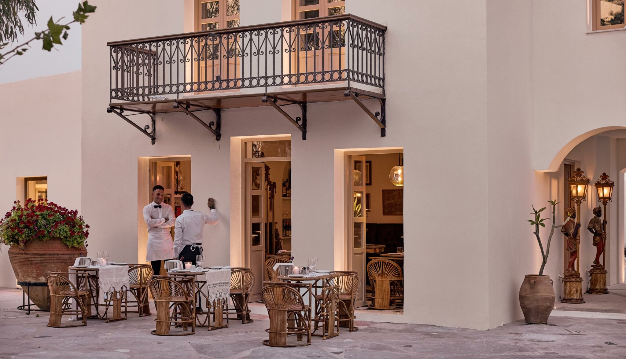 Village Quartier at Grecotel Creta Palace with traditional-inspired architecture, shops and outdoor spaces.