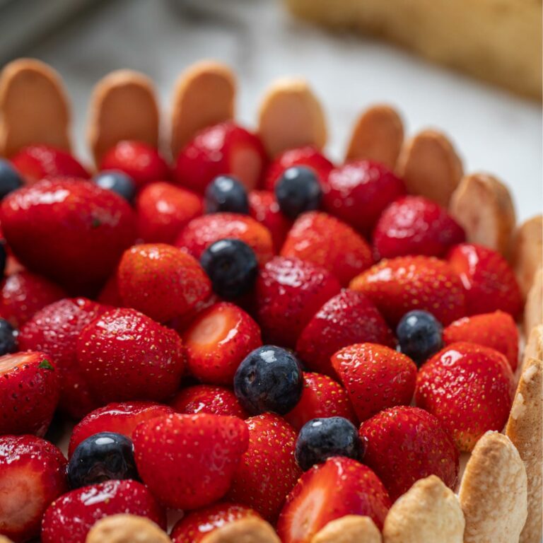 Fresh berry tart with strawberries and blueberries at Grecotel Creta Palace Patisserie
