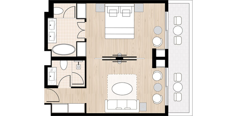 Floor plan of the Deluxe Family Suite with garden patio
