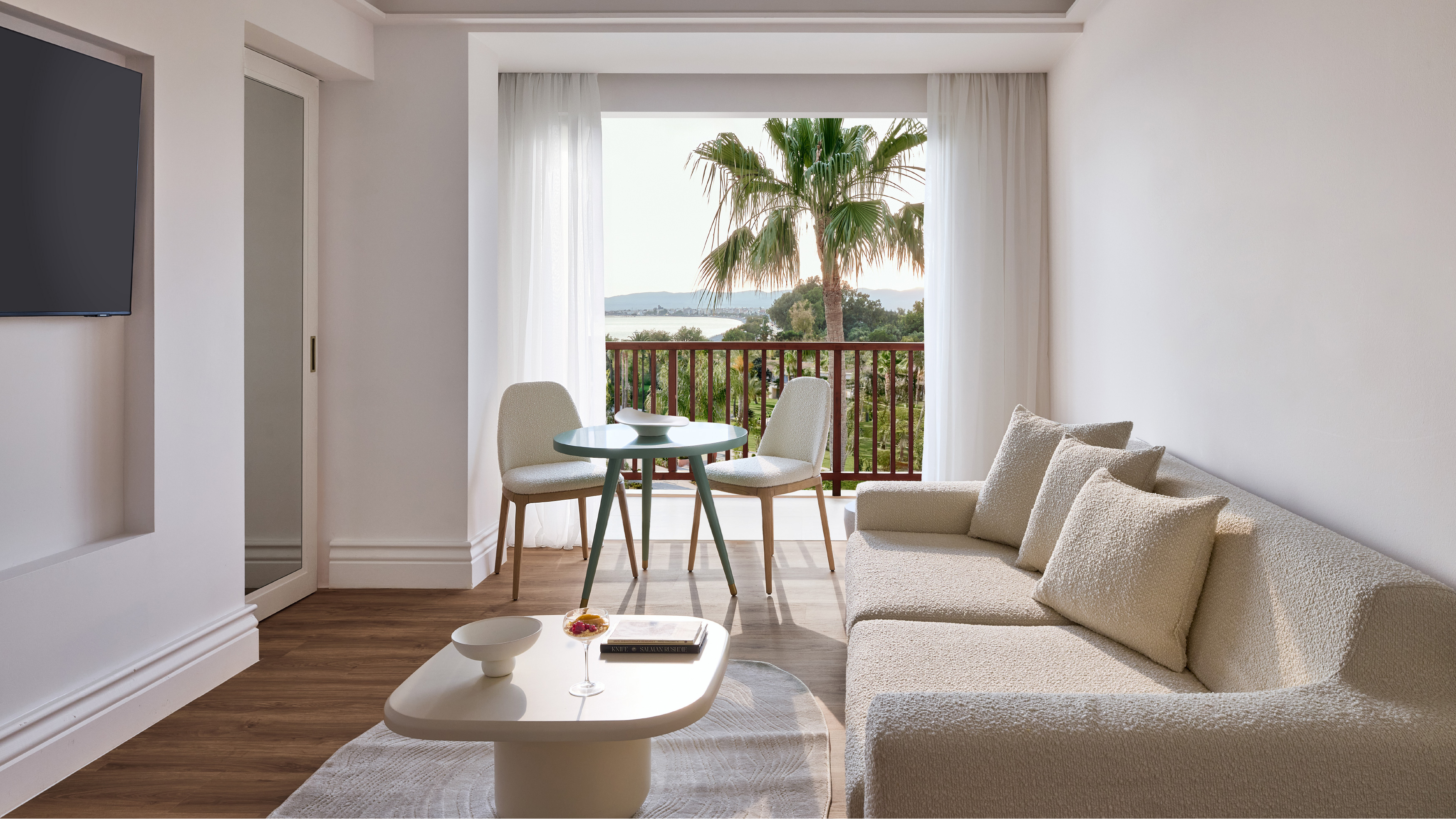 Welcoming living area inside the Two Bedroom Luxury Suite at Filoxenia Kalamata Grecotel