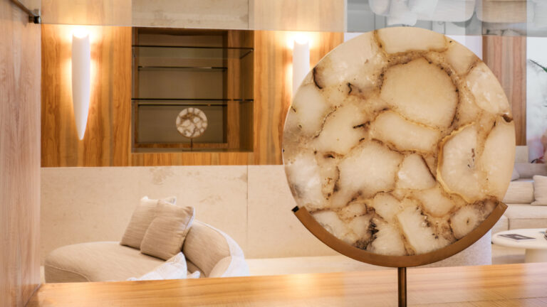 Decorative stone artwork in the hotel interior