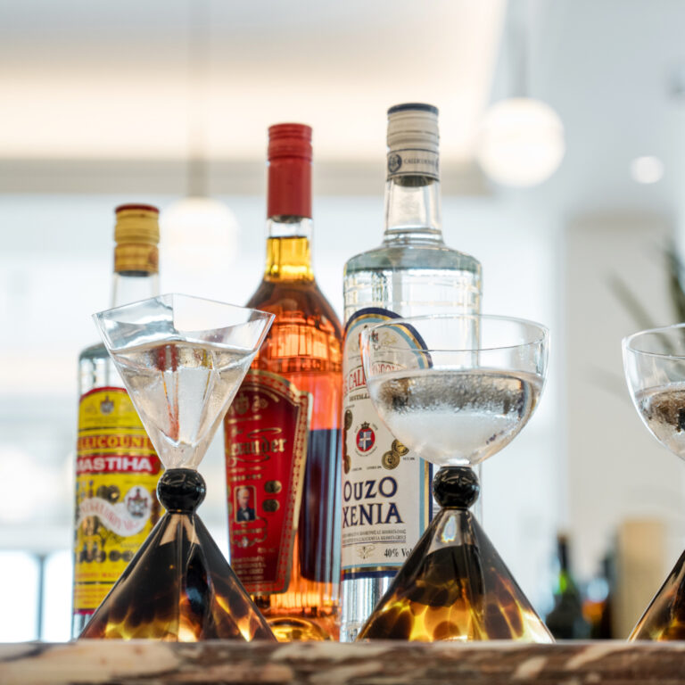 Greek spirits and cocktails at the bar of Grecotel Filoxenia Kalamata