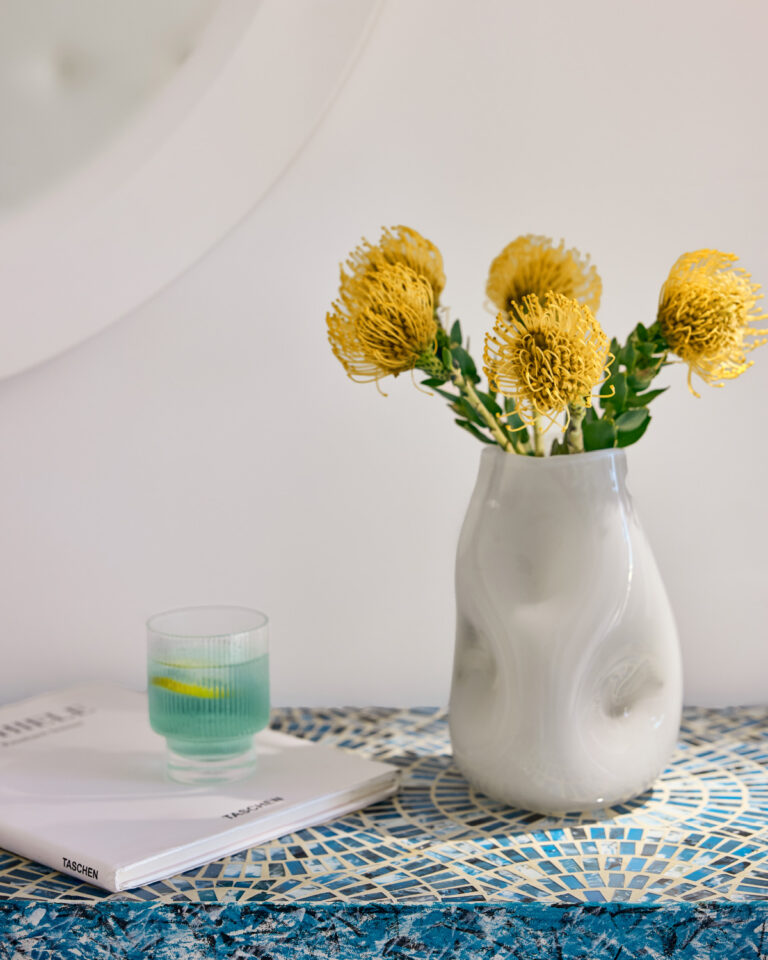 Decorative flowers and table details at Grecotel LUXME White Palace in Crete