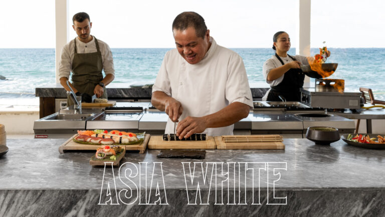 Chefs preparing sushi at Asia White Restaurant overlooking the sea at Grecotel LUXME White Crete.
