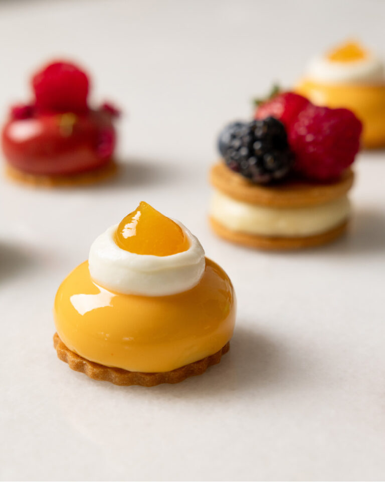 Assorted fruit pastries and desserts at Grecotel LUXME White Crete.