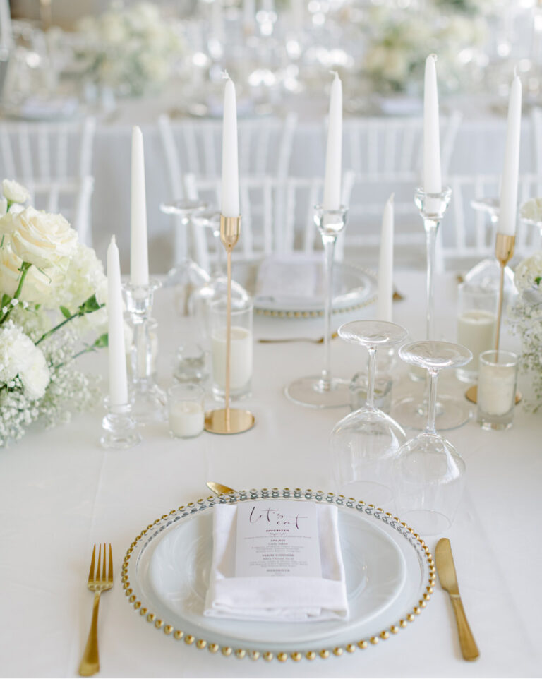 Wedding table with customised menu and catering setup at Grecotel LUXME White Crete.