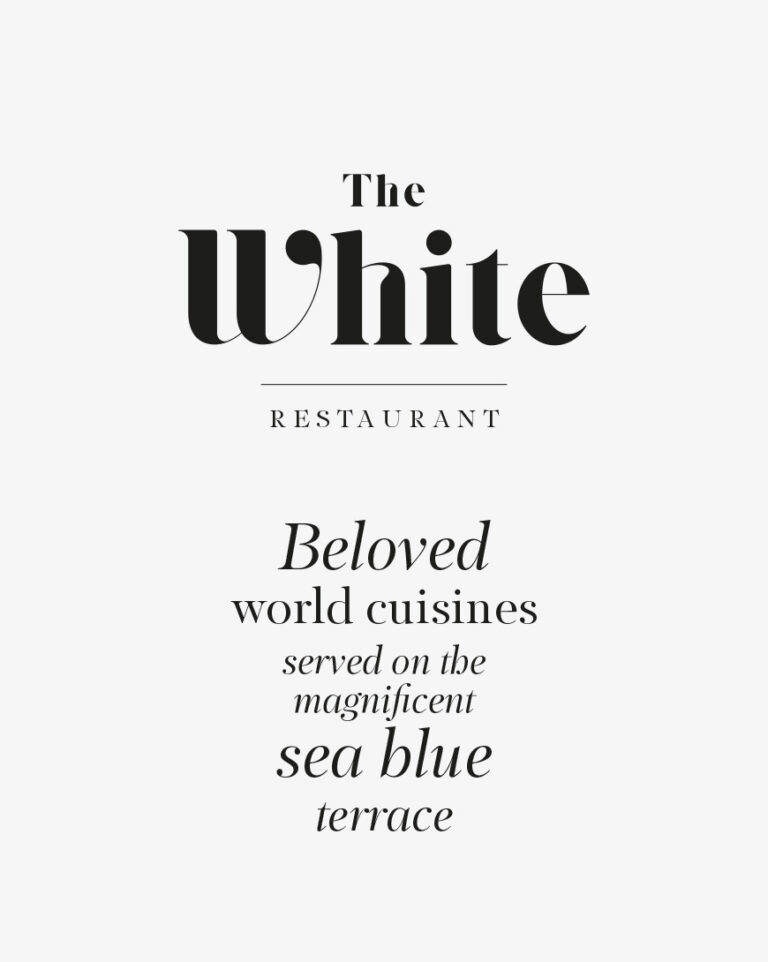 The White Restaurant branding for world cuisines at Grecotel LUXME White Crete.