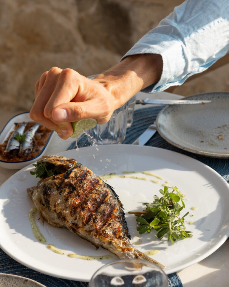 Greek dishes served at Tavernaki at Grecotel LUXME White Crete.