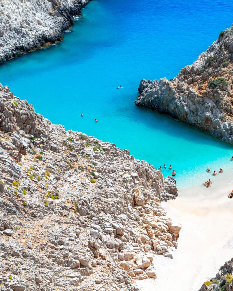 Seitan Limani beach and turquoise sea in Crete.