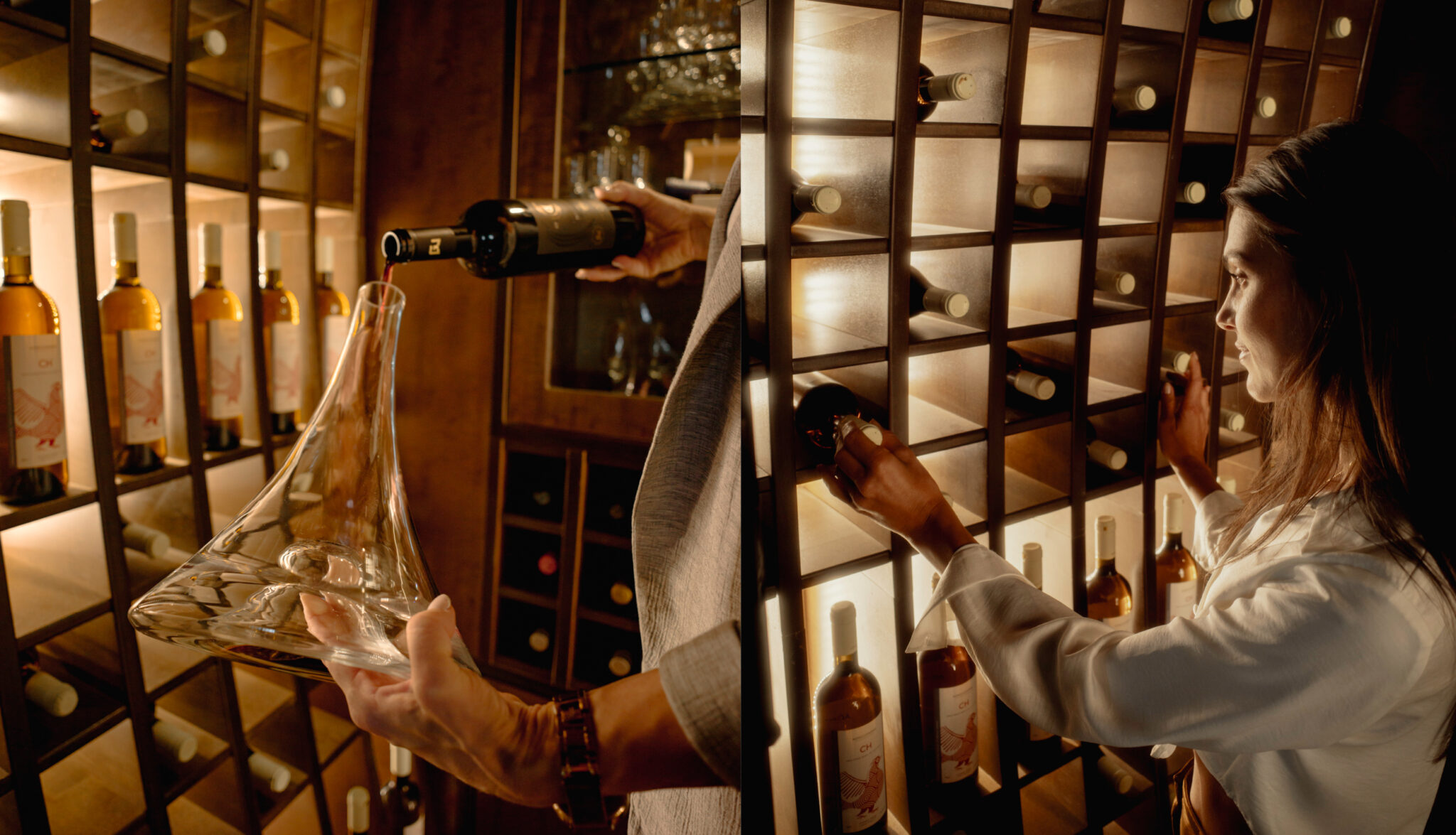 Sommelier serving wine at the Wine Library at Grecotel LUXME White Crete.